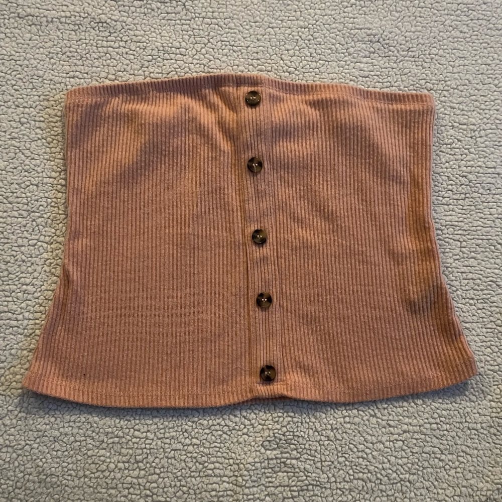 Ribbed Button-Front Tube Top